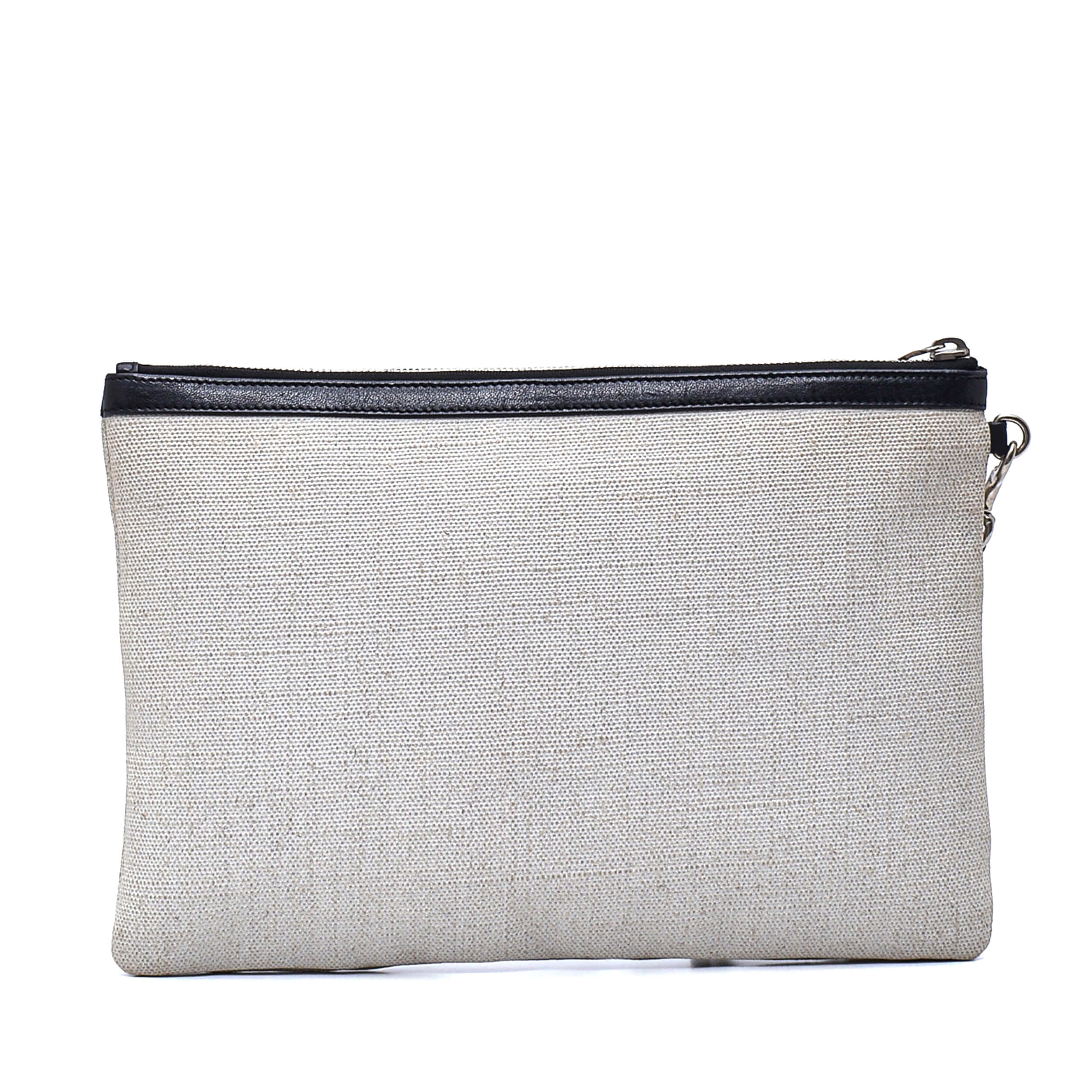 Yves Saint Laurent-Linen Canvas  Rive Gauche Zippered Pouch & Clutch